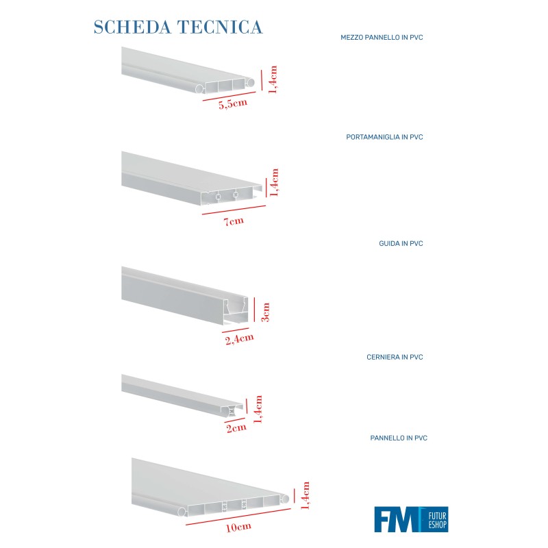 Porta a soffietto con vetrini e guida inferiore